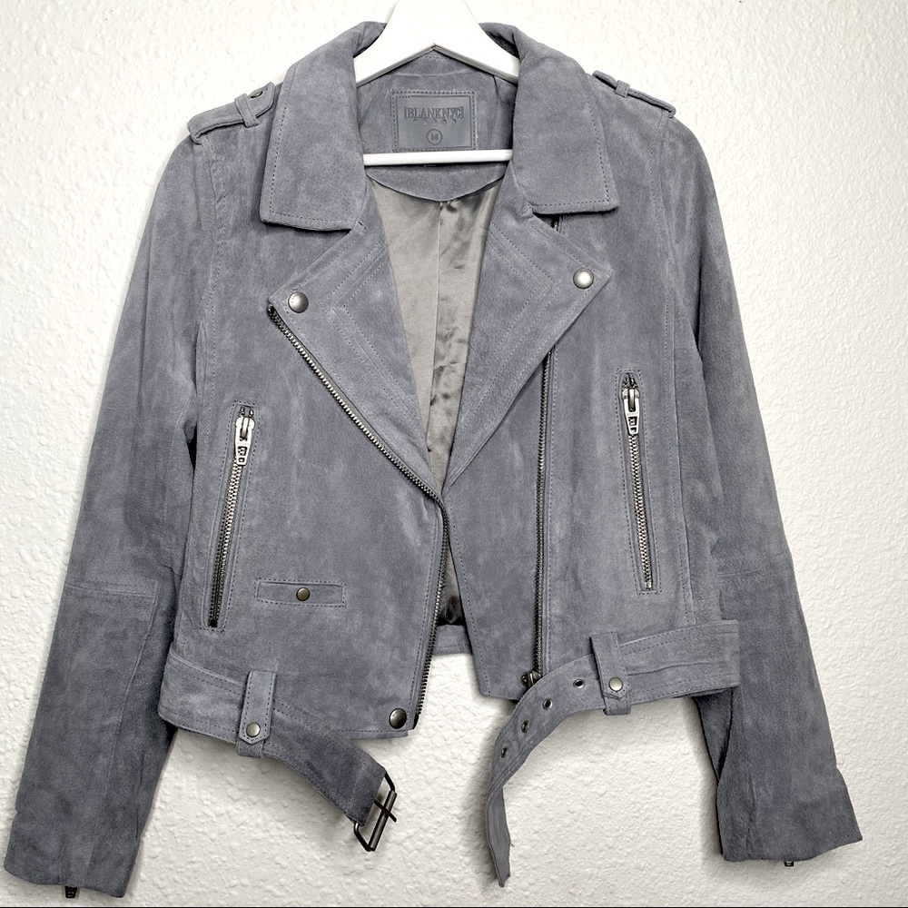 Blank NYC gray suede leather cropped moto jacket size M